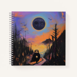 Owl Skull Black Moon Magic Mystical Hexe Kunst Notizbuch