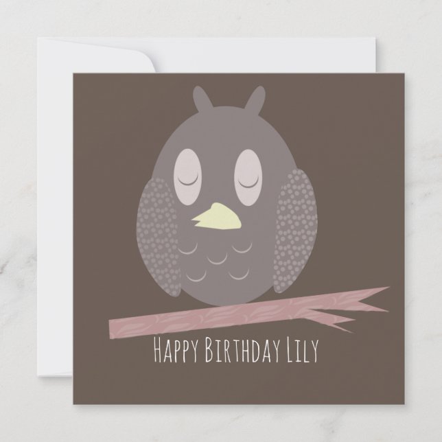 Owl Sleeping Happy Birthday Name Card (Vorderseite)