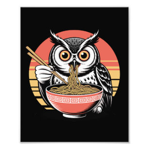Owl Slurping Ramen Japanisch Ukiyo-e Vintag Style Fotodruck