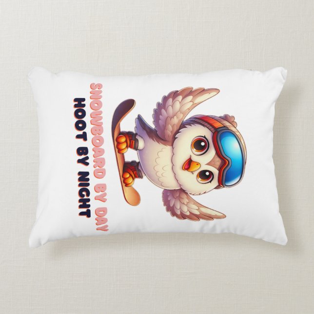 Owl Snowboard Snowboarder Wintersportabenteuer Dekokissen (Vorderseite)