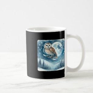 Owl Snowboarden über Moonlit Snowy Landschaft. Sno Kaffeetasse