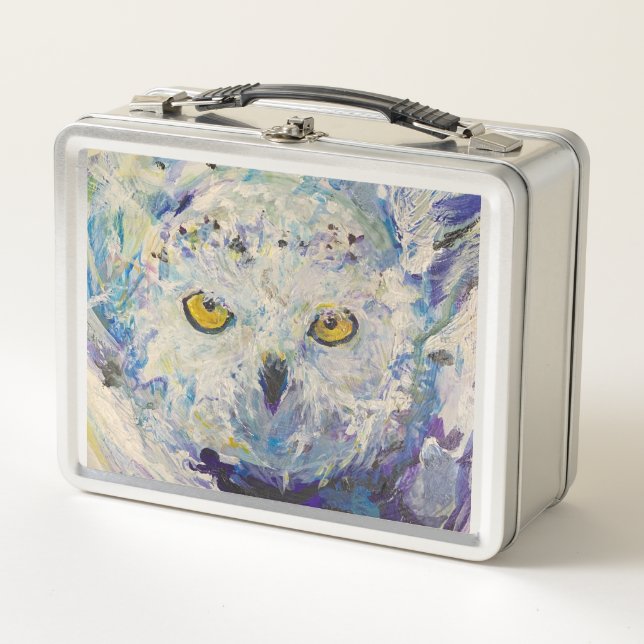 Owl Snowy Maureen Girard Wissenslunch Metall Brotdose (Vorderseite)