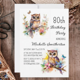 Owl Spring Blumen Schmetterlinge 80. Geburtstag Einladung