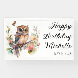 Owl Spring Flowers Schmetterlinge Happy Birthday N Banner
