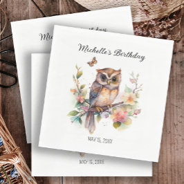 Owl Spring Flowers Schmetterlinge Happy Birthday N Serviette