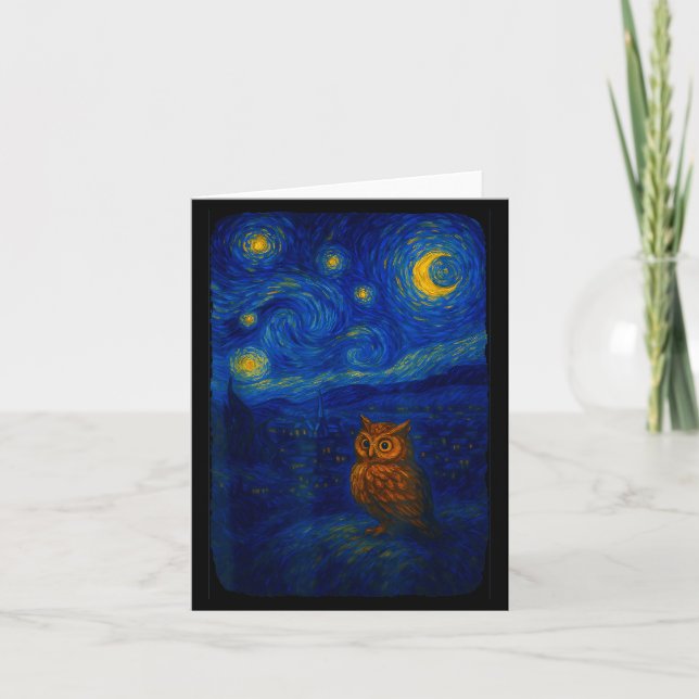 Owl Starry Cute Night Van Gogh Owl Bird Lovers Wom Karte (Vorderseite)