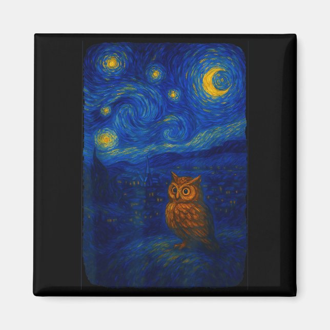Owl Starry Cute Night Van Gogh Owl Bird Lovers Wom Magnet (Vorne)