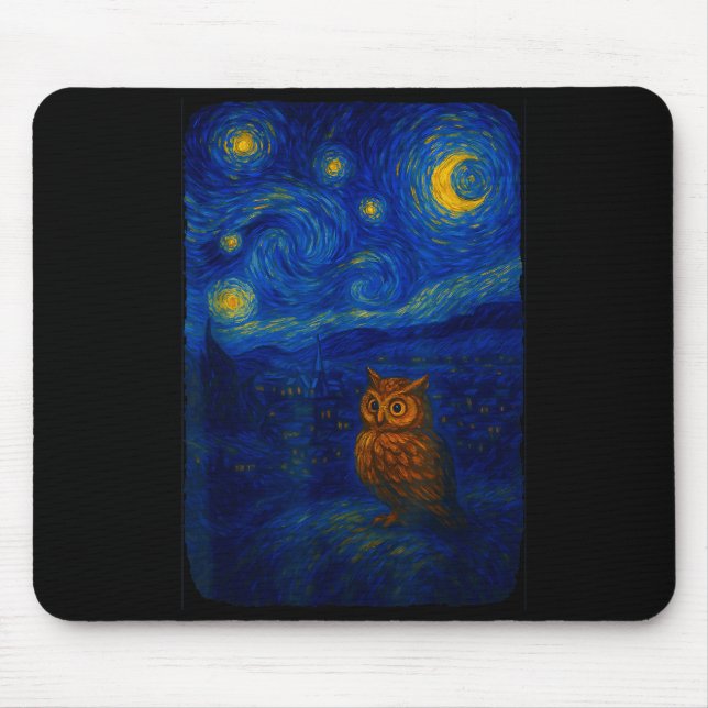 Owl Starry Cute Night Van Gogh Owl Bird Lovers Wom Mousepad (Vorne)