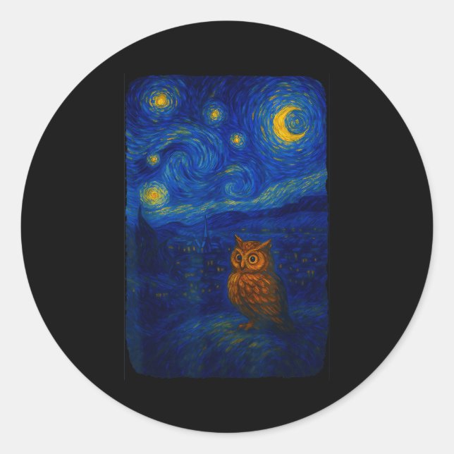 Owl Starry Cute Night Van Gogh Owl Bird Lovers Wom Runder Aufkleber (Vorderseite)