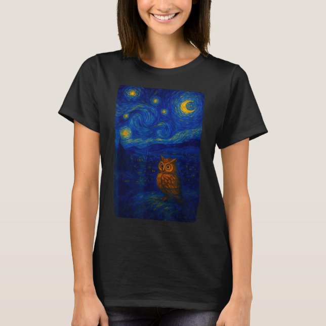 Owl Starry Cute Night Van Gogh Owl Bird Lovers Wom T-Shirt (Vorderseite)