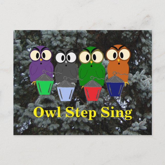 Owl Step Sing Bryn Mawr Lanterns in Bäumen Postkarte (Vorderseite)