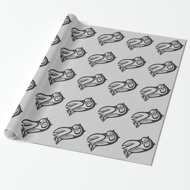 Owl-Symbol Schwarz Geschenkpapier (Ungerollt)