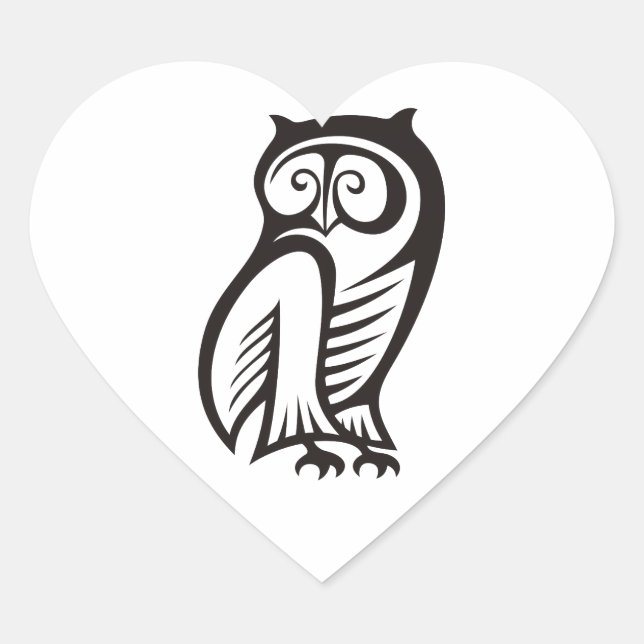 Owl-Symbol Schwarz Herz-Aufkleber (Vorderseite)