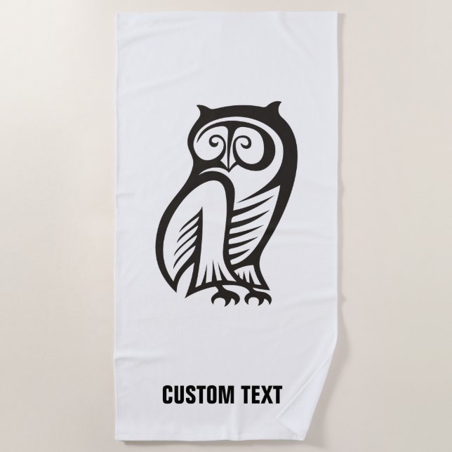 Owl-Symbol Schwarz Strandtuch (Vorderseite)