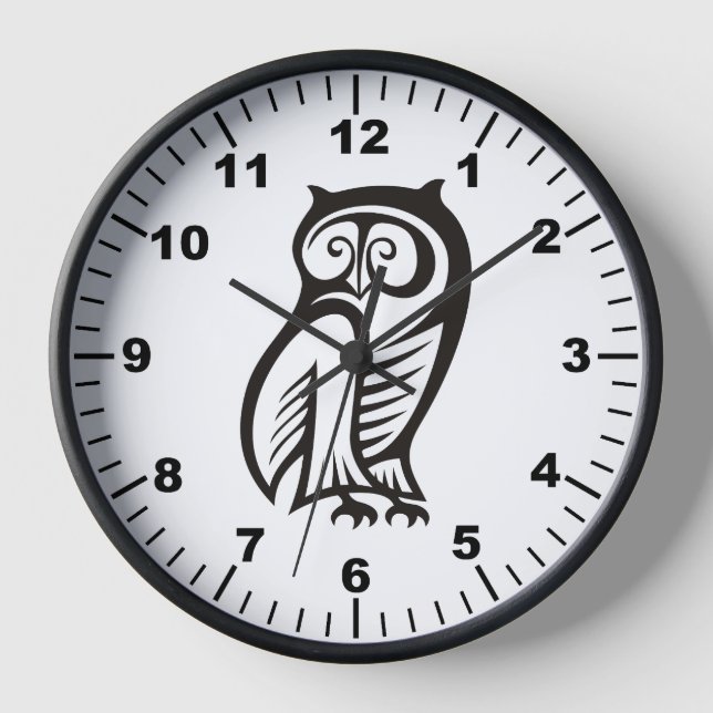 Owl-Symbol Schwarz Wanduhr (Vorderseite)