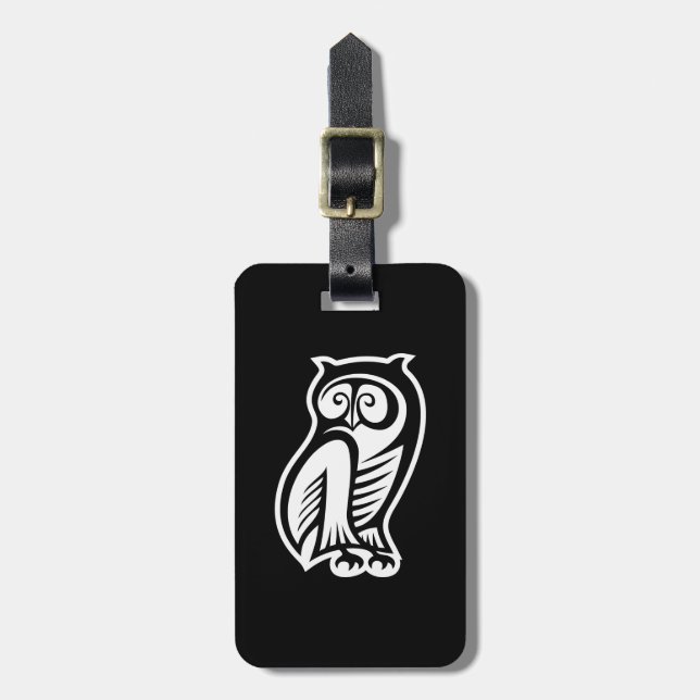 Owl Symbol Weiß Gepäckanhänger (Vorderseite vertikal)