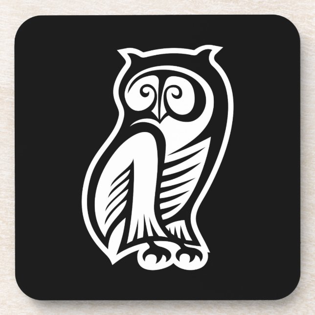 Owl Symbol Weiß Getränkeuntersetzer (Vorderseite)
