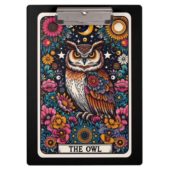 Owl Tarot Card – Mystical Wisdom Klemmbrett (Vorderseite)