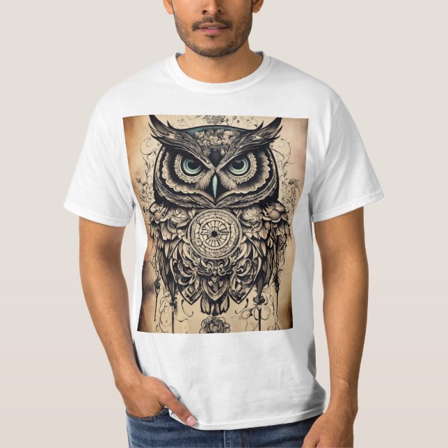 "Owl Tattoo gedruckte T - Shirt: Eine stilvolle Fu T-Shirt (Vorderseite)