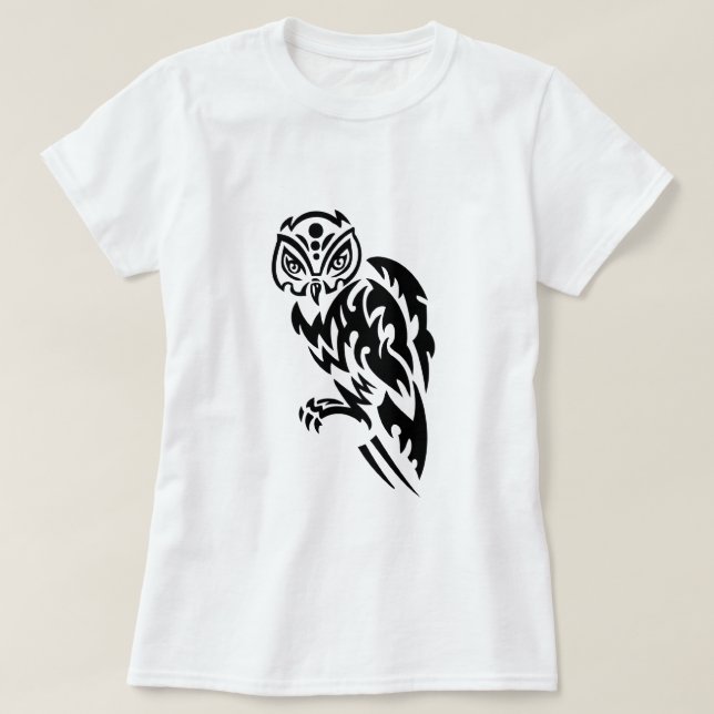 Owl Tattoo Style Design Schwarz-weiß T-Shirt (Design vorne)