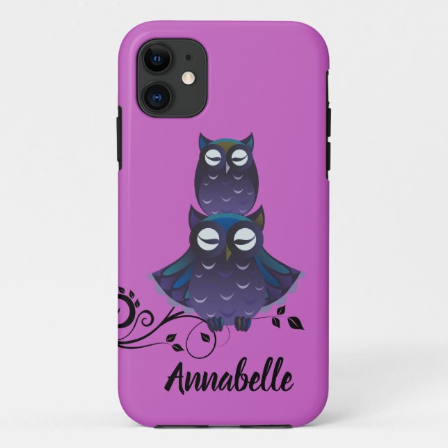 Owl Theme Lila iPhone Handy Cover Fall (Rückseite)