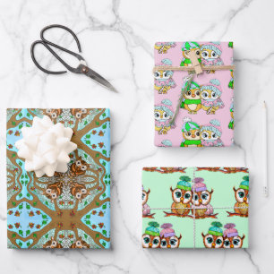 Owl Themed Geburtstag und Weihnachten Geschenkpapier Set