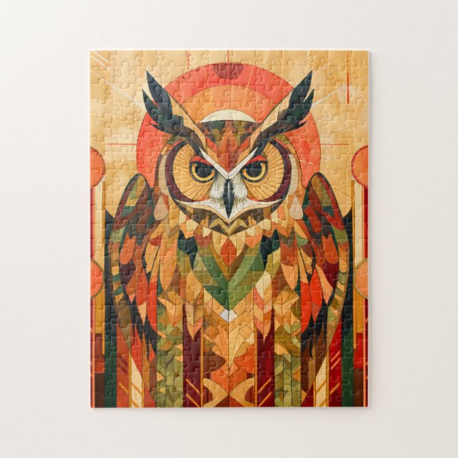Owl Totem – Urban Art Deco Spirit Puzzle (Vertikal)