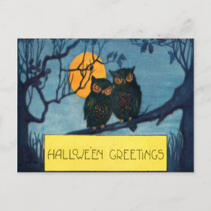 Owl Tree Night Full Moon Halloween Postkarte