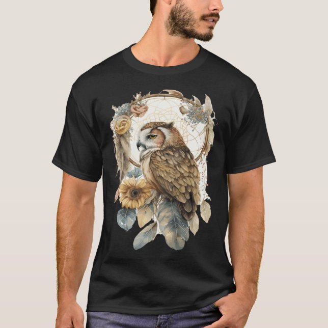Owl Tribal Watercolor Owl Dream Catcher  2 T-Shirt (Vorderseite)