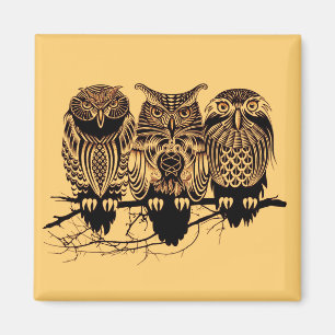 Owl Trio Square Magnet
