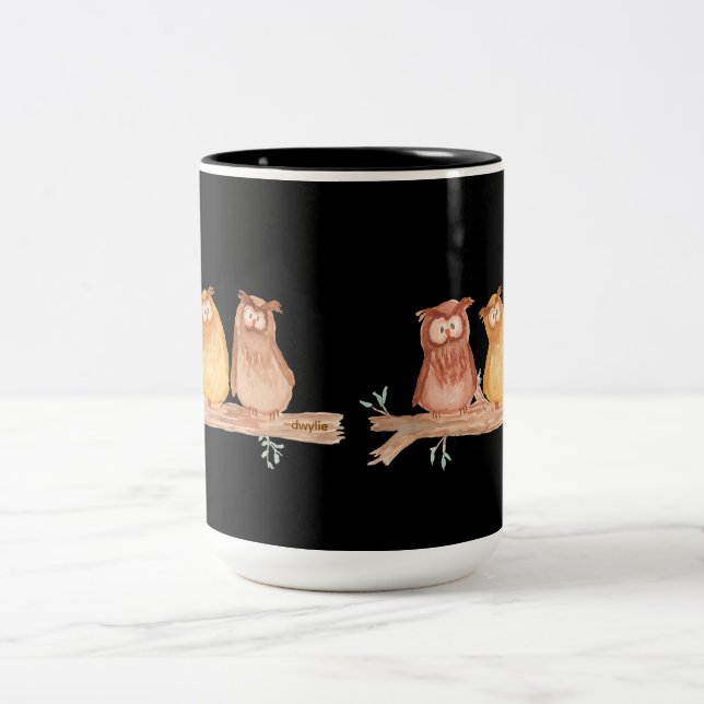 Owl Trio Zweifarbige Tasse (Mittel)