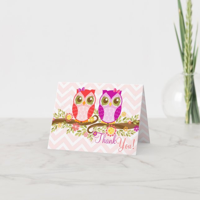 Owl Twin Girls - Custom Danke Card (Vorderseite)