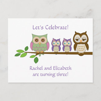 Owl Twins Geburtstagsparty Einladung