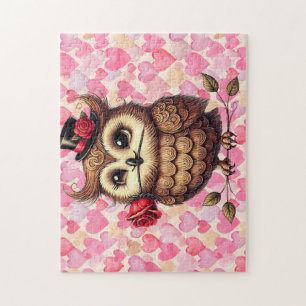Owl überziehen mit bunten Herzen Valentinstag Puzzle