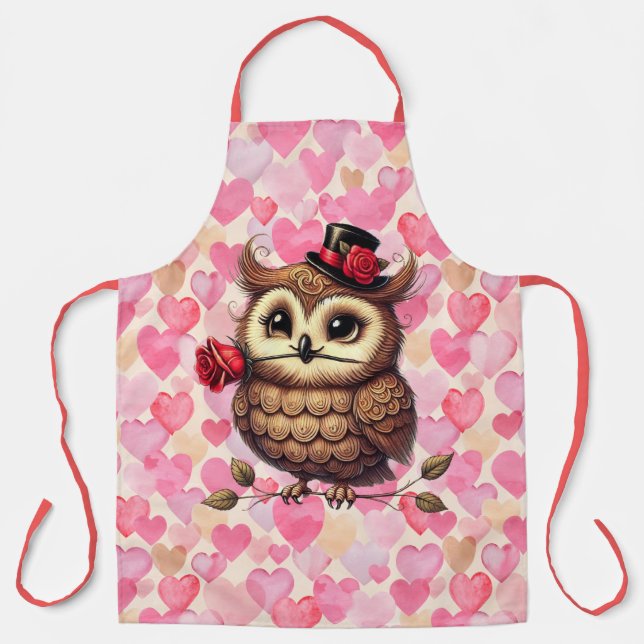 Owl überziehen mit bunten Herzen Valentinstag Schürze (Vorderseite)