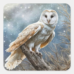 Owl und Magischer Himmel Schöner Urlaub Schnee Quadratischer Aufkleber