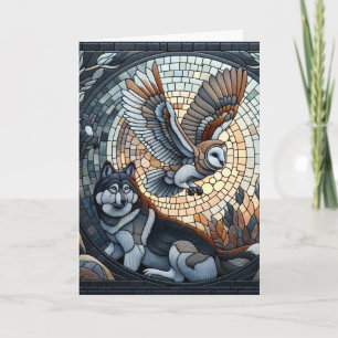 Owl und Wolf Mosaic Ai Art   Blank Karte
