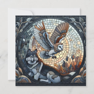 Owl und Wolf Mosaic Ai Art   Blank Karte