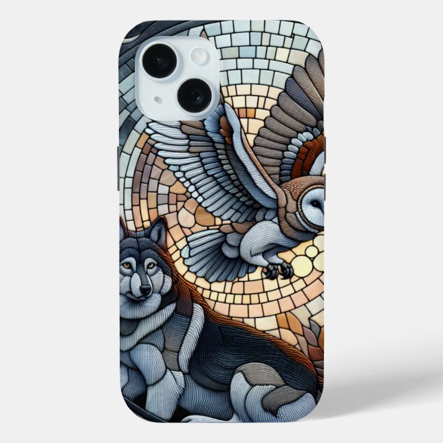 Owl und Wolf Mosaic Ai Art Case-Mate iPhone Hülle (Rückseite)
