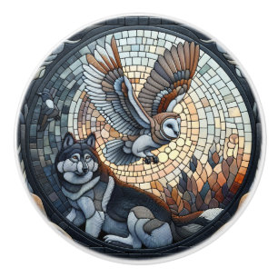 Owl und Wolf Mosaic Ai Art Keramikknauf