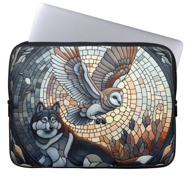 Owl und Wolf Mosaic Ai Art Laptopschutzhülle (Vorderseite)