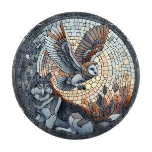 Owl und Wolf Mosaic Ai Art Schneidebrett