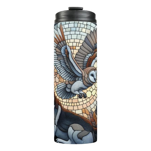 Owl und Wolf Mosaik Naturei Kunst Thermosbecher (Vorderseite)