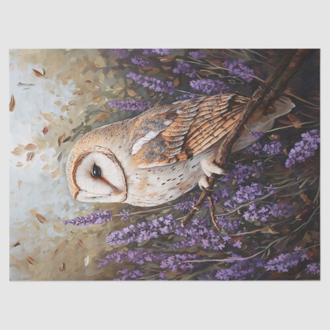 Owl unter Lavendel-Blume-Decoupage Seidenpapier (Vorderseite)