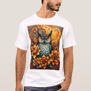 Owl unter lebendigen Blume T-Shirt