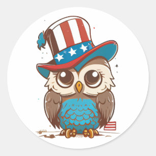 Owl USA Independence Day 4. Juli AMERICAN Owl Runder Aufkleber