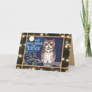 Owl Valentine Liebe Blue Sepia Moon Einzigartig Karte
