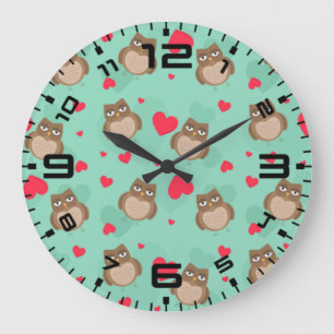 Owl Valentine's Day Große Wanduhr