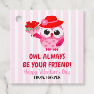 Owl Valentines Pink Hearts Gift Tags Geschenkanhänger