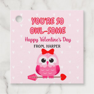 Owl Valentines Pink Hearts Gift Tags Geschenkanhänger